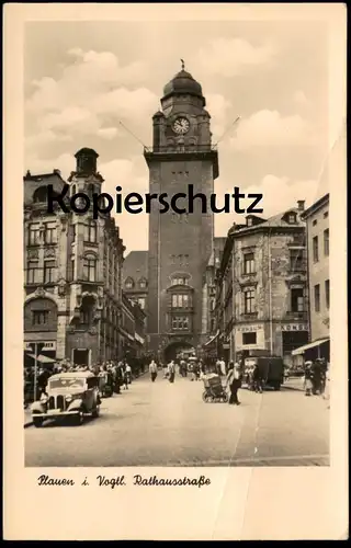 ALTE POSTKARTE PLAUEN RATHAUSSTRASSE HANDKARREN KONSUM OLDTIMER VOGTLAND Ansichtskarte postcard cpa AK