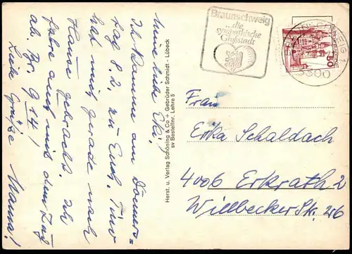 ÄLTERE POSTKARTE GRUSS AUS LEHRE NIEDERSACHSEN EDEKA LÖHMANN FEIERABENDHAUS WARTBURG ORTSMITTE Ansichtskarte postcard AK