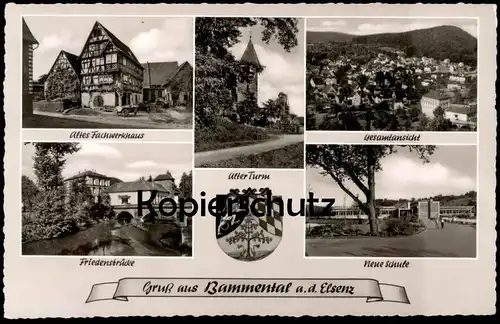 ÄLTERE POSTKARTE BAMMENTAL AN DER ELSENZ FACHWERKHAUS TURM SCHULE FRIEDENSBRÜCKE Ansichtskarte postcard cpa AK