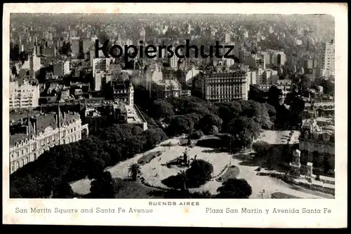 ALTE POSTKARTE BUENOS AIRES SAN MARTIN SQUARE AND SANTA FE AVENUE ARGENTINA ARGENTINIEN Ansichtskarte postcard cpa AK