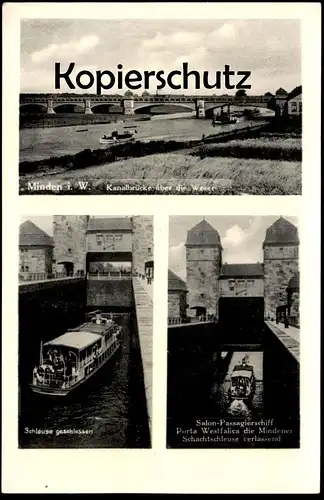 ALTE POSTKARTE MINDEN SCHACHTSCHLEUSE Schleuse Schiff Passagierschiff Porta Westfalica Ship watergate écluse sluice AK