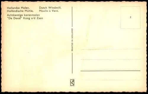 ÄLTERE POSTKARTE HOLLANDSE MOLEN ACHTKANTIGE KORENMOLEN DE DOOD KOOG WINDMÜHLE Mühle Mill Moulin à vent Dutch Windmill