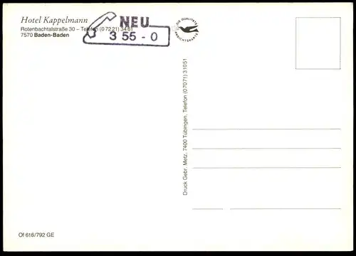 ÄLTERE POSTKARTE BADEN-BADEN HOTEL KAPPELMANN ROTENBACHTALSTRASSE INNENEINRICHTUNG RESTAURANT Ansichtskarte AK postcard