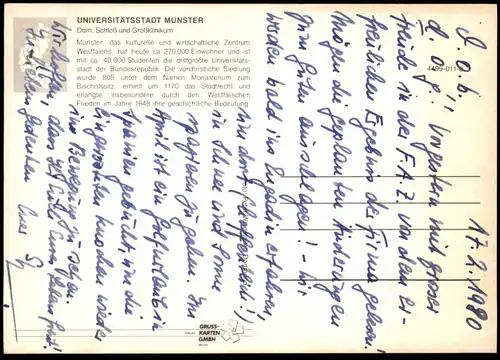ÄLTERE POSTKARTE MÜNSTER BLICK ZUM DOM SCHLOSS UND GROSSKLINIKUM VON DER LAMBERTIKIRCHE Uni Uniklinik Ansichtskarte AK