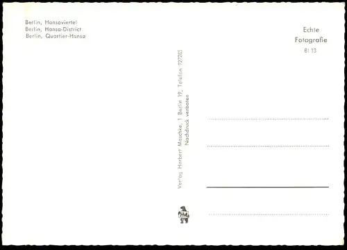 ÄLTERE POSTKARTE BERLIN HANSAVIERTEL QUARTIER HANSA postcard cpa Ansichtskarte AK