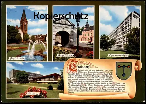 ÄLTERE POSTKARTE TROISDORF DYNAMIT NOBEL CHRONIK Chronikkarte chronique chronicle storycard Fehlgeleitet Ansichtskarte