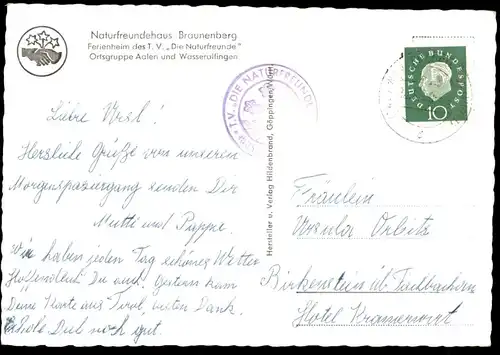 ÄLTERE POSTKARTE AALEN NATURFREUNDEHAUS BRAUNENBERG ORTSGRUPPE AALEN & WASSERALFINGEN cpa Ansichtskarte postcard AK