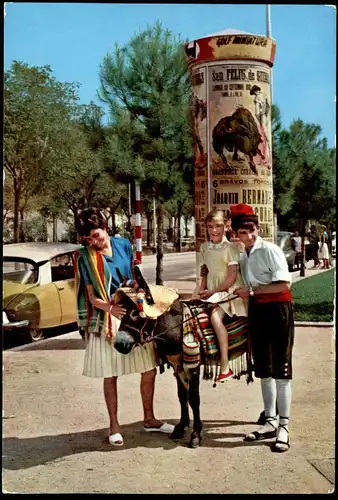ÄLTERE POSTKARTE CATALUNA TIPICA EL PACIENTE BORRIQUILLO burro asno donkey Esel ane Werbung Stierkampf Torero cpa AK