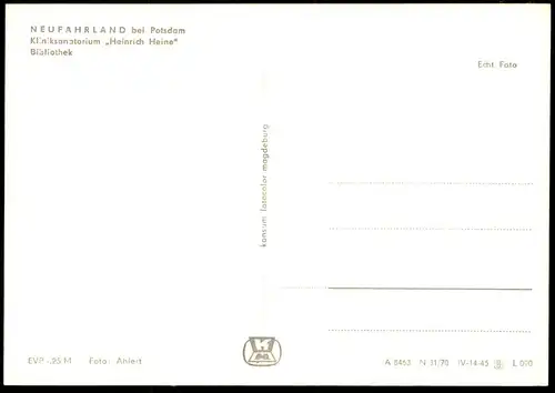 ÄLTERE POSTKARTE BIBLIOTHEK NEUFAHRLAND BEI POTSDAM SANATORIUM HEINRICH HEINE Library Bibliotheque Neu Fahrland postcard