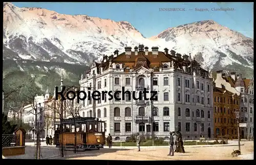 ALTE POSTKARTE INNSBRUCK SAGGEN CLAUDIAPLATZ STRASSENBAHN 45 TRAM tramway Österreich Ansichtskarte postcard cpa AK