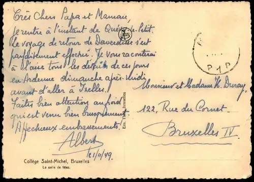 ALTE POSTKARTE BRUXELLES COLLÈGE SAINT-MICHEL LA SALLE DE FETES Brüssel Ansichtskarte cpa postcard AK