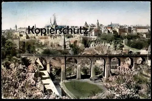 ÄLTERE POSTKARTE LUXEMBOURG VUE GÉNÉRALE 1955 ROSA KIRSCHBLÜTE GRUND LUXEMBURG cpa postcard Ansichtskarte AK