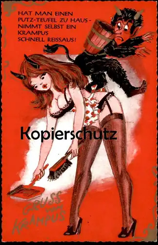 ÄLTERE POSTKARTE GRUSS VOM KRAMPUS EROTIK erotism eroticism erotisme sexy Teufel devil diable postcard cpa Ansichtskarte