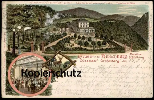 ALTE LITHO POSTKARTE DÜSSELDORF GRAFENBERG GRUSS VON DER HIRSCHBURG BES. H. HELBING cpa postcard AK Ansichtskarte