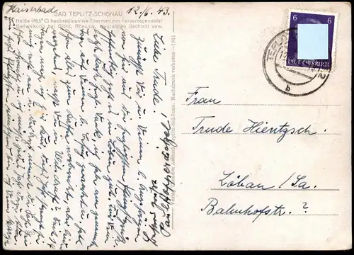 ALTE POSTKARTE BAD TEPLITZ-SCHÖNAU SCHLOSSPLATZ 1943 Schloss castle chateau Teplice-Sanov Ansichtskarte postcard AK cpa