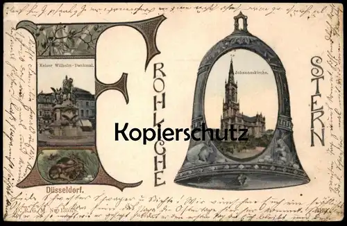 ALTE POSTKARTE DÜSSELDORF FRÖHLICHE OSTERN KAISER WILHELM DENKMAL JOHANNESKIRCHE Glocke Easter postcard AK Ansichtskarte