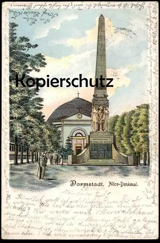 ALTE LITHO POSTKARTE DARMSTADT ALICE-DENKMAL DER UNVERGESSENEN GROSSHERZOGIN AK Ansichtskarte cpa postcard