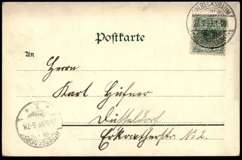 ALTE WINTER LITHO POSTKARTE GRUSS AUS VELBERT 1899 KIRCHSTRASSE POSTSTRASSE SCHLITTEN AMTSGERICHT KIRCHE Ansichtskarte