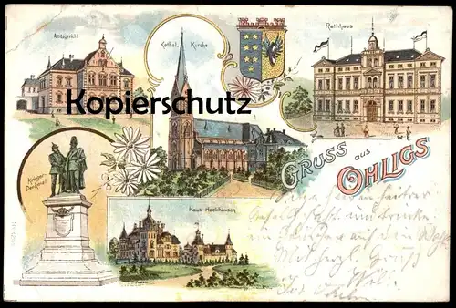 ALTE LITHO POSTKARTE GRUSS AUS OHLIGS KIRCHE HAUS HACKHAUSEN AMTSGERICHT DENKMAL SOLINGEN AK Ansichtskarte postcard