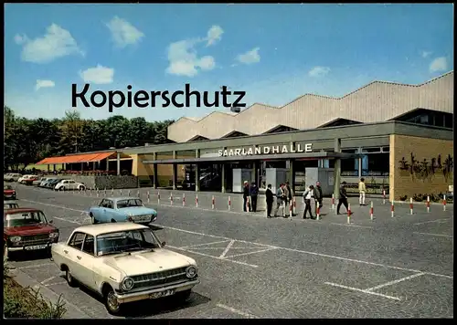 DREI ÄLTERE POSTKARTEN SAARBRÜCKEN SAARLANDHALLE BERLINER PROMENADE OPEL REKORD Ansichtskarte AK cpa postcard