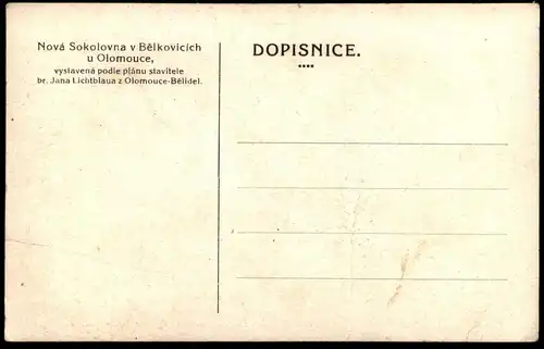 ALTE POSTKARTE NOVA SOKOLOVNA V BELKOVICICH U OLOMOUCE Sokol Belkovice Tschechische Republik Ceska Cesko postcard cpa AK