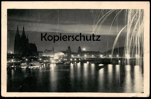 ALTE POSTKARTE KÖLN BEI NACHT PRESSA 1928 Kölner Dom Feuerwerk fireworks feu d'artifice Ansichtskarte cpa AK postcard