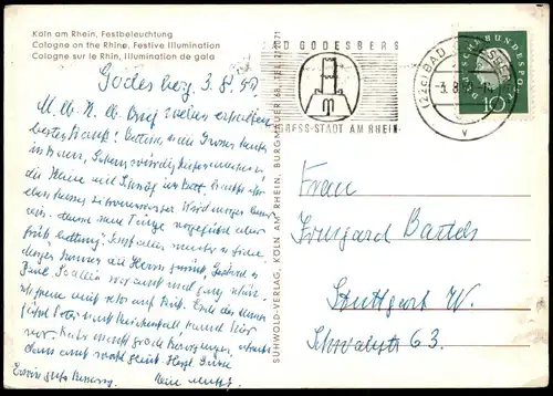 ÄLTERE POSTKARTE KÖLN BEI NACHT RHEINUFER RHEIN FESTBELEUCHUNG Ansichtskarte cpa AK postcard