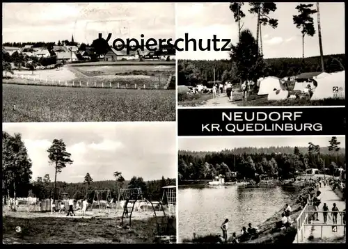 ÄLTERE POSTKARTE NEUDORF KREIS QUEDLINBURG Camping Zelt Zelten Birnbaumteich Spielplatz cpa postcard AK Ansichtskarte