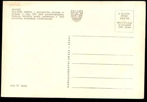 ÄLTERE POSTKARTE SKUTEC SKUTSCH BUS PALACKEHO NAMESTI S MARIANKYM SLOUPEM cpa postcard