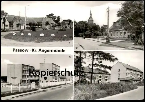ÄLTERE POSTKARTE PASSOW KREIS ANGERMÜNDE DORFANGER EINKAUSZENTRUM ERNST SCHNELLER OBERSCHULE Ansichtskarte postcard cpa