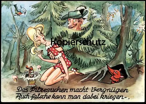 ÄLTERE POSTKARTE MÄDCHEN FRAU JÄGER Belästigung eroticism femme hunter Jagd chasseur Pilz Fuchs fox Ansichtskarte Iburg