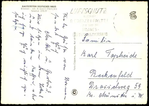 ALTE POSTKARTE BREMEN CAFÉ RESTAURANT GASTSTÄTTEN DEUTSCHES HAUS ALBERT HENJES Ansichtskarte cpa postcard AK