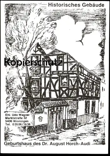 ÄLTERE POSTKARTE GEBURTSHAUS DR. AUGUST HORCH AUDI WINNINGEN MOSEL Rhein-Mosel Ansichtsarte postcard cpa AK