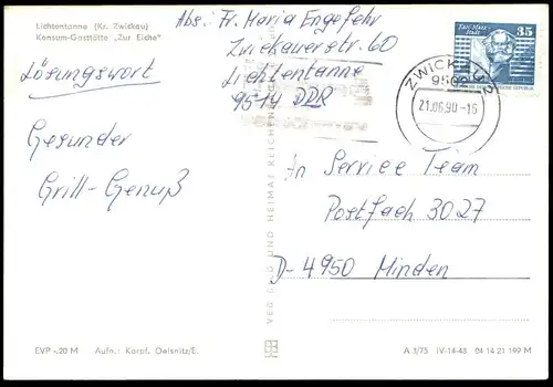 ÄLTERE POSTKARTE LICHTENTANNE KONSUM GASTSTÄTTE ZUR EICHE VEREINSSTUBE GASTSTUBE Briefkasten Ansichtsarte postcard cpa