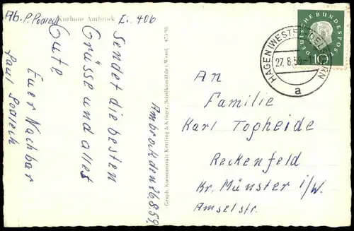 ÄLTERE POSTKARTE HAGEN KURHAUS AMBROCK Stempel Hagen Delstern cpa AK Ansichtskarte postcard