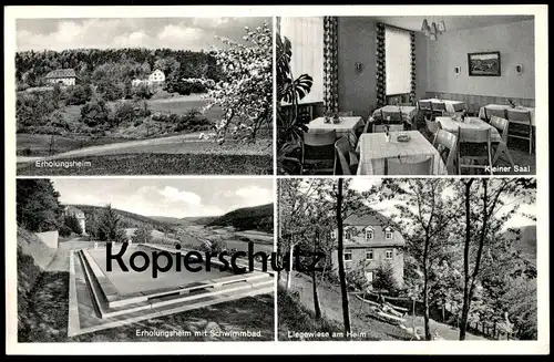 ÄLTERE POSTKARTE HETTIGENBEUERN PENSION DIEDRICH SCHWIMMBAD KLEINER SAAL LIEGEWIESE Buchen Swimming Pool Ansichtskarte