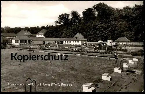 ÄLTERE POSTKARTE BAD IBURG FREIBAD Schwimmbad swimming pool open air bath bassin de plein air Startblock Ansichtskarte