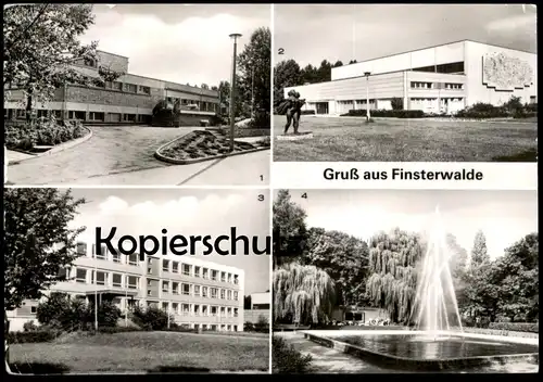 ÄLTERE POSTKARTE GRUSS AUS FINSTERWALDE SCHWIMMHALLE NEUE SPORTHALLE POLYTECHNISCHE OBERSCHULE VVN DENKMAL Ansichtskarte