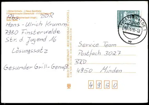 ÄLTERE POSTKARTE GRUSS AUS FINSTERWALDE SCHWIMMHALLE NEUE SPORTHALLE POLYTECHNISCHE OBERSCHULE VVN DENKMAL Ansichtskarte