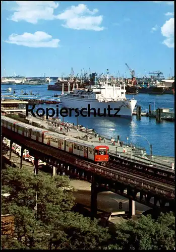 ÄLTERE POSTKARTE HAMBURG BLICK ZUR ÜBERSEEBRÜCKE Eisenbahn Zug Bahn train harbour port puerto Fähre Dampfer Schiff ship