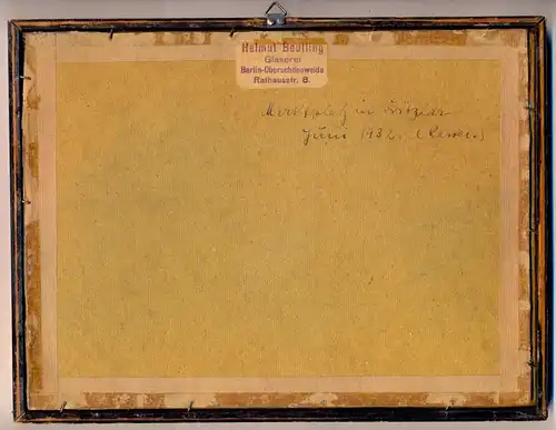 ALTES GERAHMTES BILD 1932 ORIGINALFOTO FRITZLAR MARKTPLATZ CONRAD PFENNIG AUTO OLDTIMER OLD CAR FOTO PHOTO MOTIV BRUNNEN