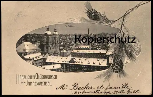 ALTE POSTKARTE ST. GALLEN HERZLICHEN GLÜCKWUNSCH ZUM JAHRESWECHSEL Neujahr Winter Schweiz Suisse Helvetia cpa postcard