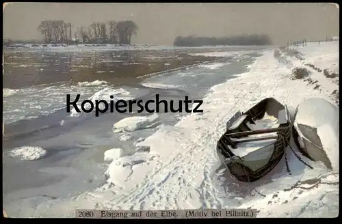 ALTE POSTKARTE EISGANG AUF DER ELBE MOTIV BEI PILLNITZ DRESDEN NENKE & OSTERMAIER PHOTOCHROMIE Ansichtskarte postcard AK