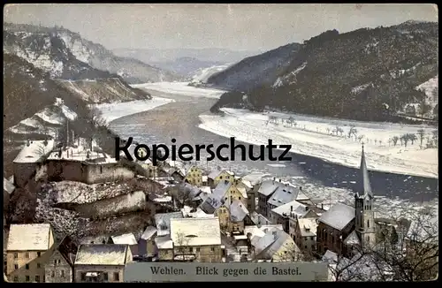 ALTE POSTKARTE WEHLEN BLICK GEGEN DIE BASTEI SCHNEE WINTER NENKE & OSTERMAIER DRESDEN PHOTOCHROMIE Ansichtskarte cpa AK