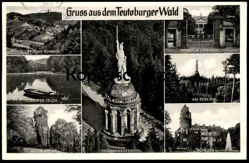 ALTE POSTKARTE GRUSS AUS DEM TEUTOBURGER WALD HERMANNSDENKMAL LOPSHORN DONOPER TEICH DETMOLD AM DENKMEL AK cpa postcard