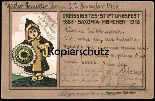 ALTE LITHO POSTKARTE MÜNCHEN SAXONIA STIFUNGSFEST MÜNCHNER KINDL STUDENTICA STUDENTIKA SIGN. FRANZ SUNDER-PLASSMANN AK