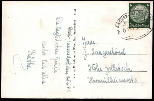 ALTE POSTKARTE BAD SASSENDORF 1941 AM MUSIKPAVILLON STEMPEL BAHNPOST AACHEN HILDEN Ansichtskarte AK cpa postcard