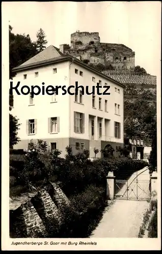 ALTE POSTKARTE ST. GOAR 1949 JUGENDHERBERGE MIT BURG RHEINFELS youth hostel auberge de jeunesse postcard Ansichtskarte