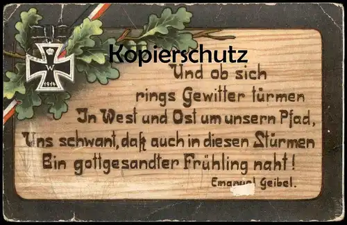 ALTE POSTKARTE EISERNES KREUZ SPRUCH EMANUEL GEIBEL 1. WELTKRIEG GOTT PATRIOTIKA Patriotik Ansichtskarte AK cpa postcard