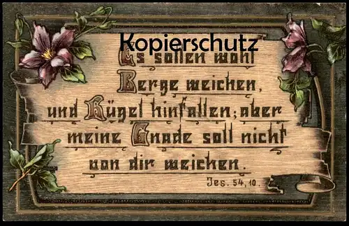 ALTE KÜNSTLER POSTKARTE SPRUCH JESAJA 54,10 VERGOLDETE BUCHSTABEN GNADE JESUS HOLZBRANDMALEREI Ansichtskarte AK postcard